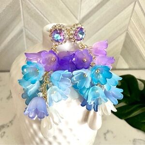 2/$30🌵 Purple & Blue Lily Flower Drop Earrings Fairycore Acrylic Rhinestone NEW